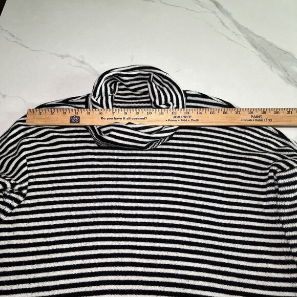 Alice + Olivia Base Cowl Neck Boxy Sweater Sz L Wool Angora Black Ivory Stripes - Picture 3 of 10